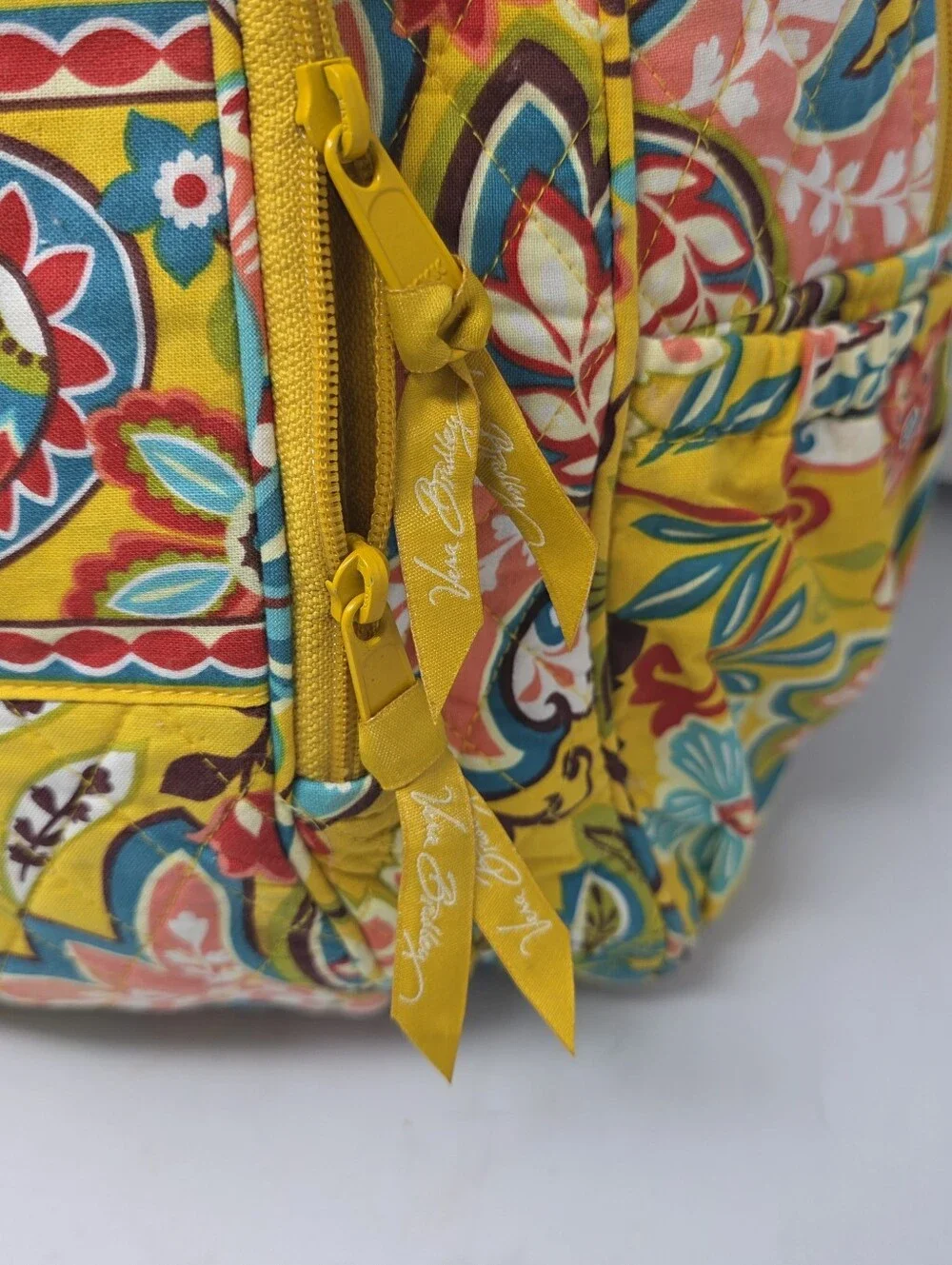 Vera Bradley Provencial  Yellow Quilted Backpack Organizer & Laptop Sleeve